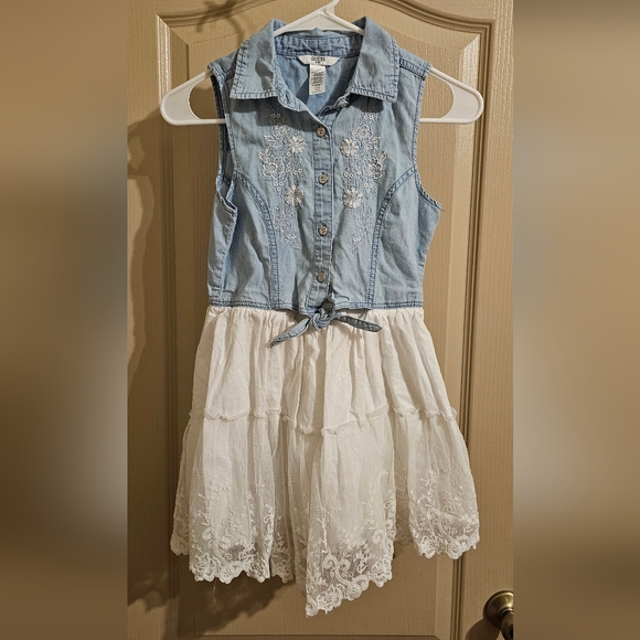 Guess Other - Guess Denim & Lace Girls Sleeveless Collared Embroidered Dress Medium 10/12